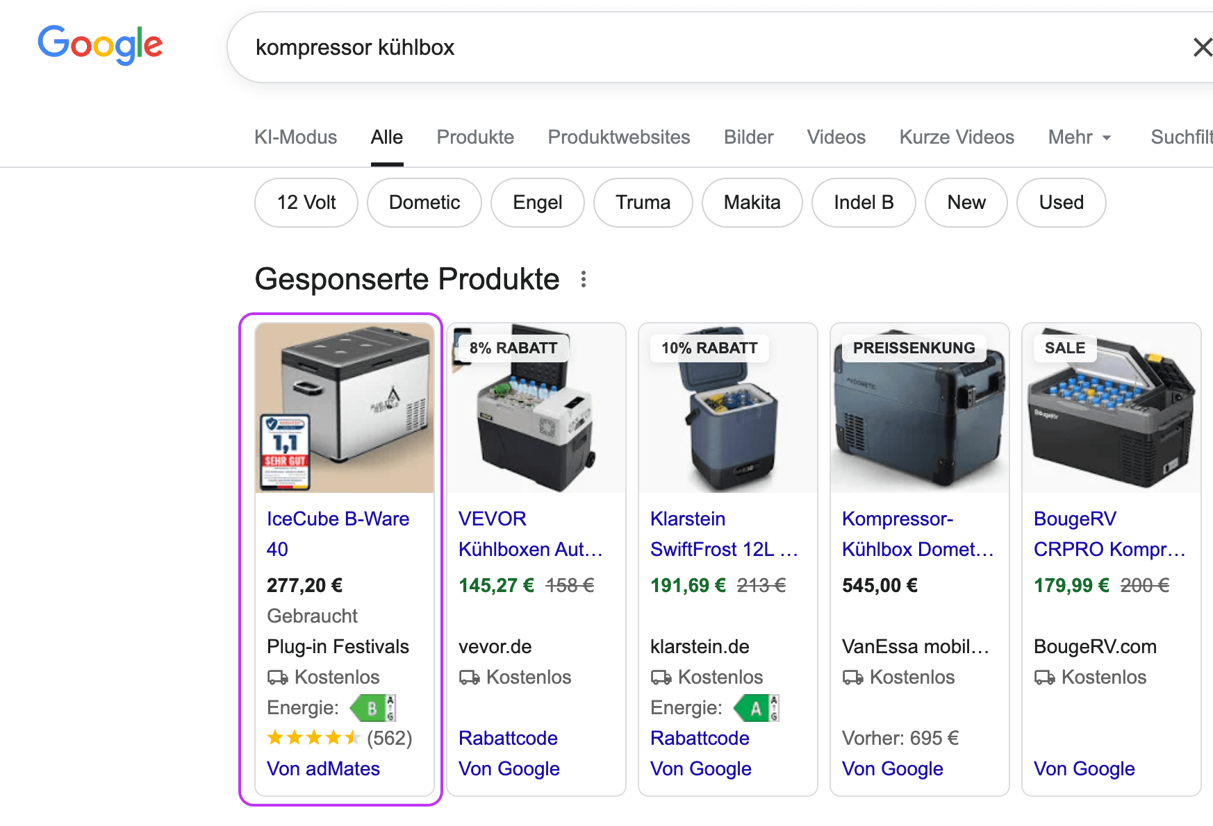 Google Shopping Dominanz